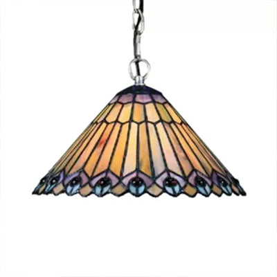 Kitchen Pendant Lights Stained Glass with Adjustable Chains Tiffany Cone Ceiling Fixture