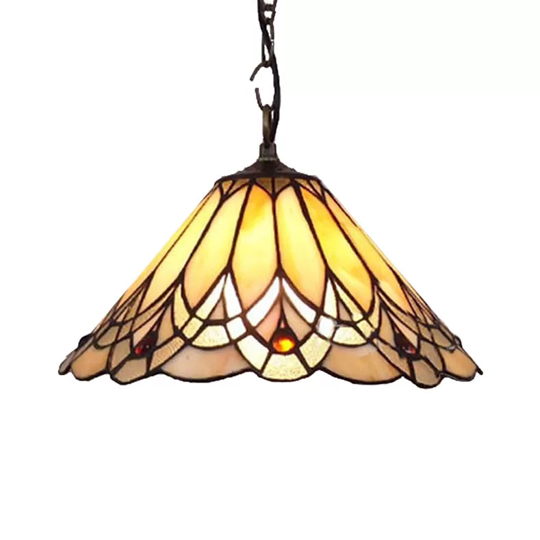 Kitchen Pendant Lights Stained Glass with Adjustable Chains Tiffany Cone Ceiling Fixture