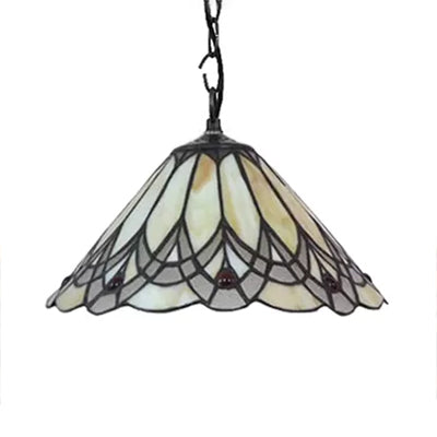 Kitchen Pendant Lights Stained Glass with Adjustable Chains Tiffany Cone Ceiling Fixture
