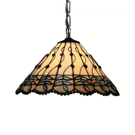 Kitchen Pendant Lights Stained Glass with Adjustable Chains Tiffany Cone Ceiling Fixture
