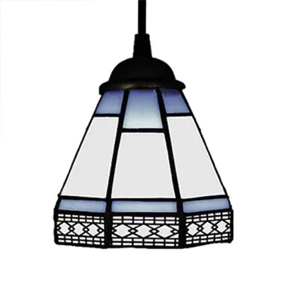 Lámpara de caída cónica de vidrieras al estilo tiffany 1 cabeza beige/verde/azul de iluminación colgante para sala de estar