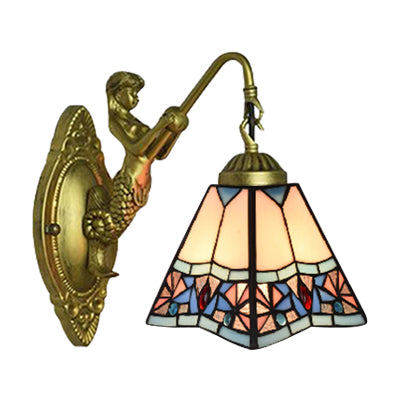 Beige Glass Trapezoid Sconce Light Fixture Tiffany 1 Head Wall Mounted Light for Living Room