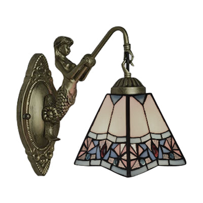 Beige Glass Trapezoid Sconce Light Fixture Tiffany 1 Head Wall Mounted Light for Living Room