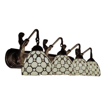 Beige Glass Dome Wall Mount Light Fixture Tiffany 4 Heads Antique Brass Sconce Light