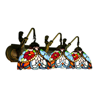 Bowl Stained Glass Sconce Light Mediterranean 3 Head Blue Wall Mount Light Fixture for Living Room