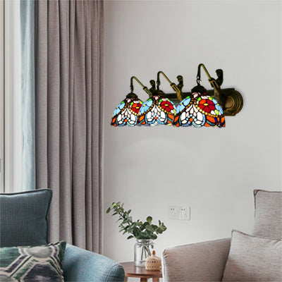 Bowl Stained Glass Sconce Light Mediterranean 3 Head Blue Wall Mount Light Fixture for Living Room