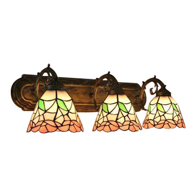 Stained Glass Floral Wall Lamp Lodge Style 3 Lights Indoor Wall Mount Light for Living Room